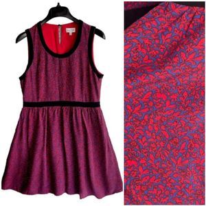 Jack Willis Fit Flare Dress Women Size 8 Party Guest Pockets Black Trim Red Blue